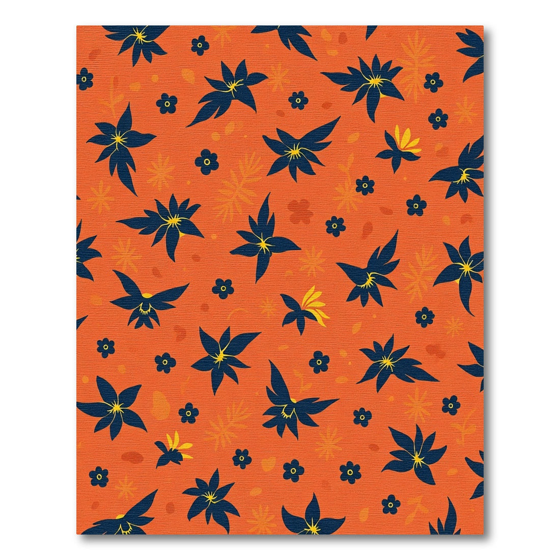 Vibrant Orange Dark Blue Floral Collage Rug