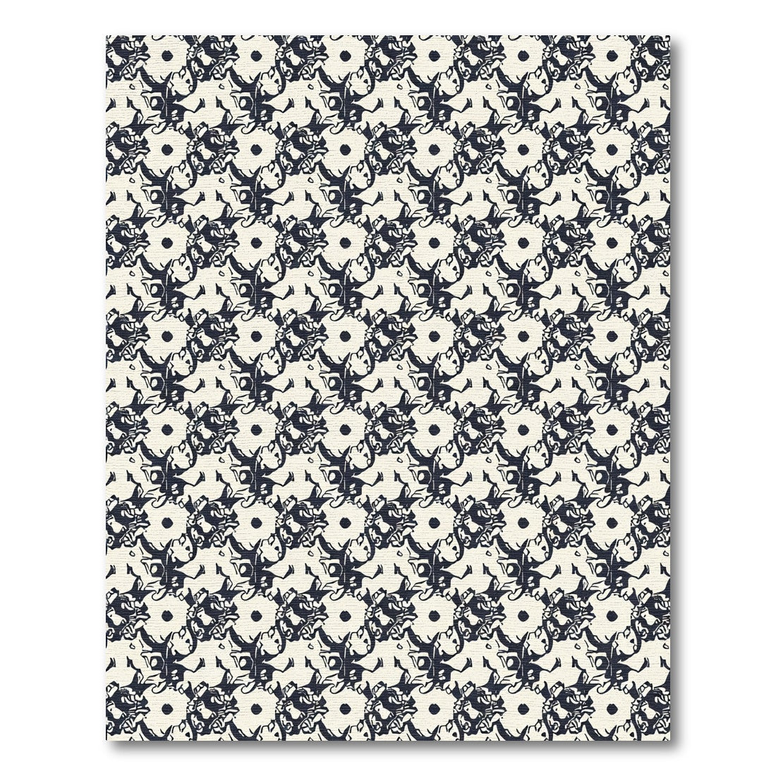 Cream Ink Floral Block Print Rug