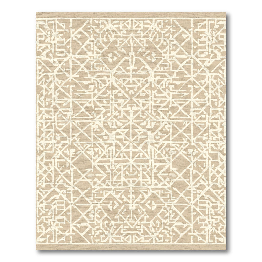 Cream Lattice Geometric Abstract Rug