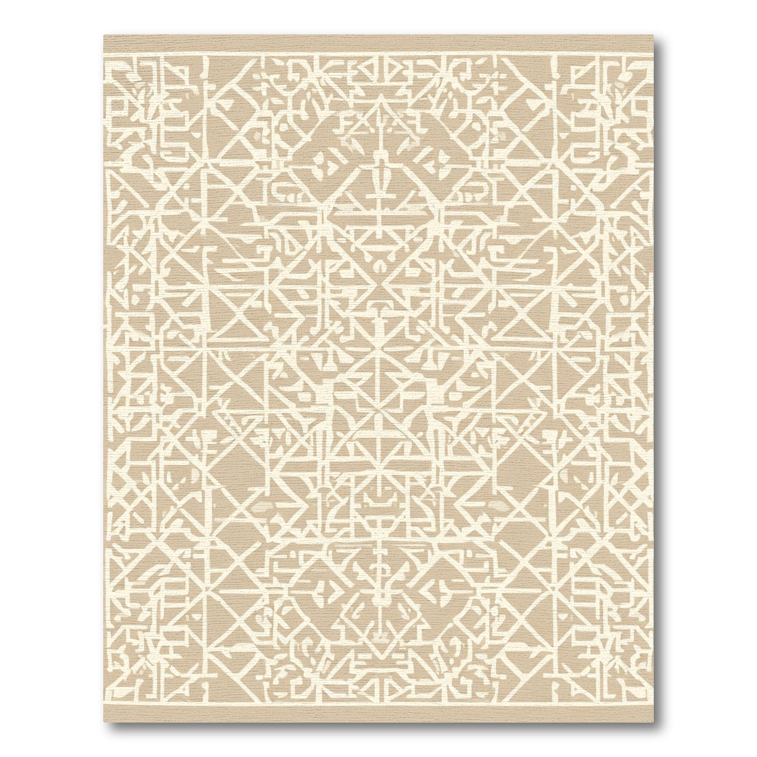 Cream Lattice Geometric Abstract Rug