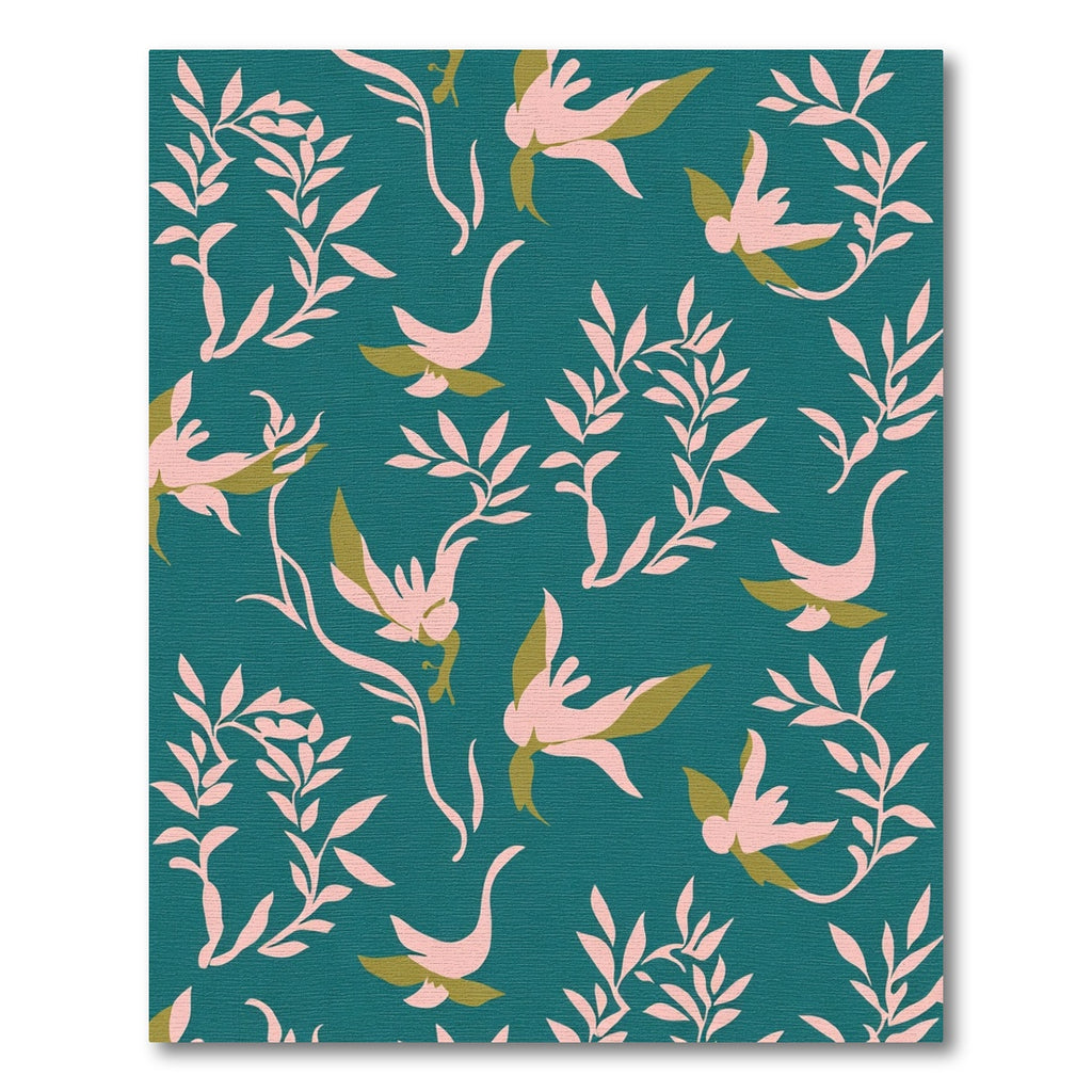 Teal Pink Botanical Bird Garland Rug