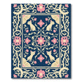 Charming Navy Floral Cat Ornament Rug