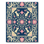 Charming Navy Floral Cat Ornament Rug
