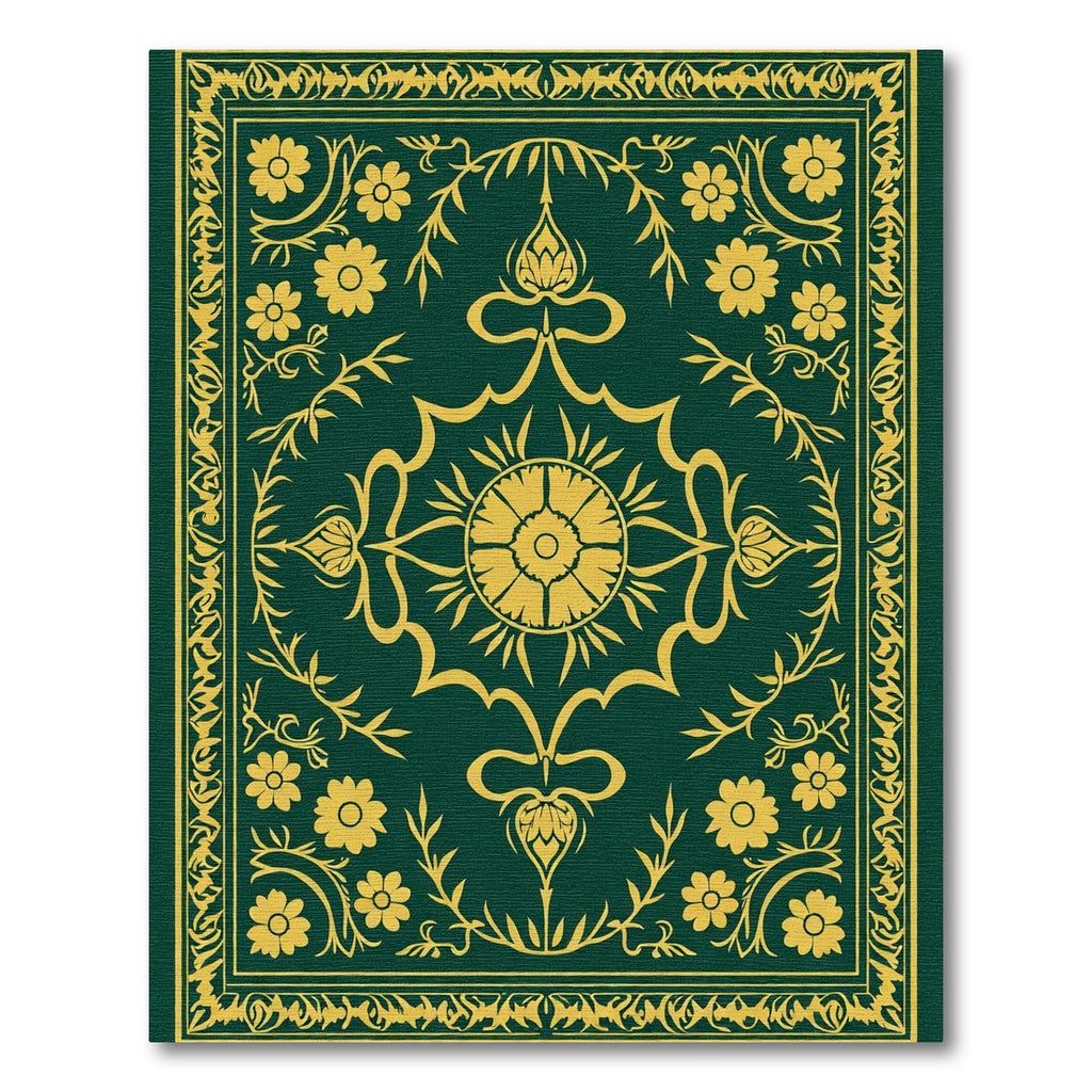 Forest Green Golden Floral Medallion Rug