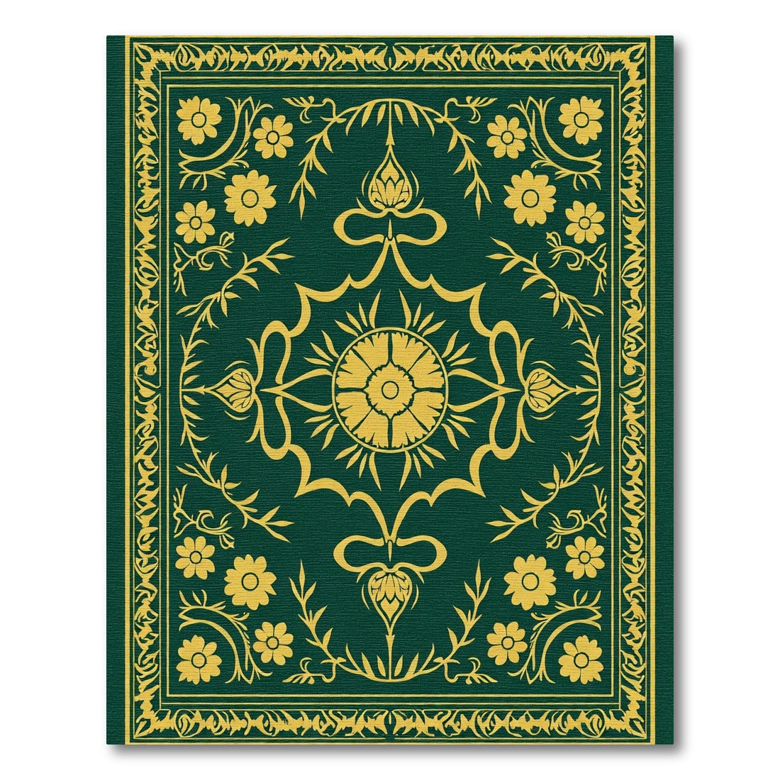 Forest Green Golden Floral Medallion Rug