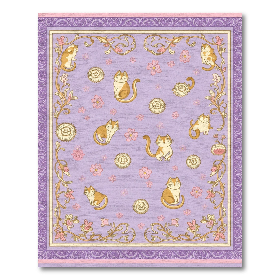 Whimsical Cats Floral Lavender Border Rug