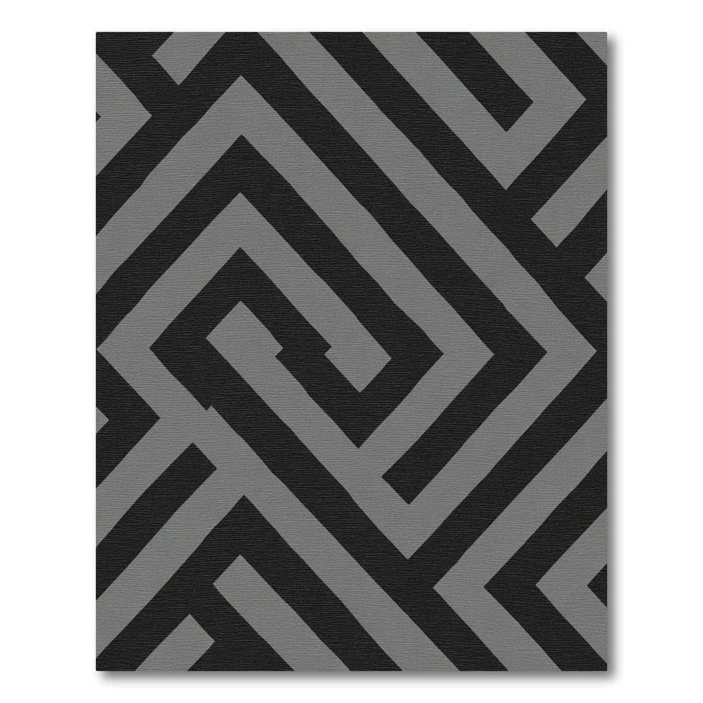 Bold Black Gray Geometric Labyrinth Rug