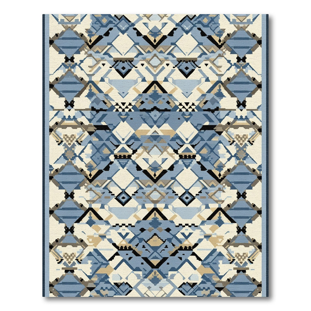 Geometric Blue Ochre Tribal Diamonds Rug