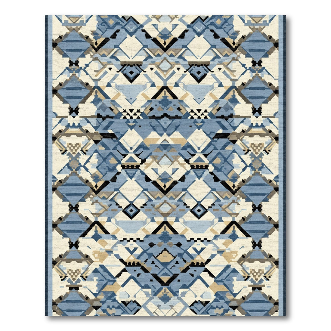 Geometric Blue Ochre Tribal Diamonds Rug