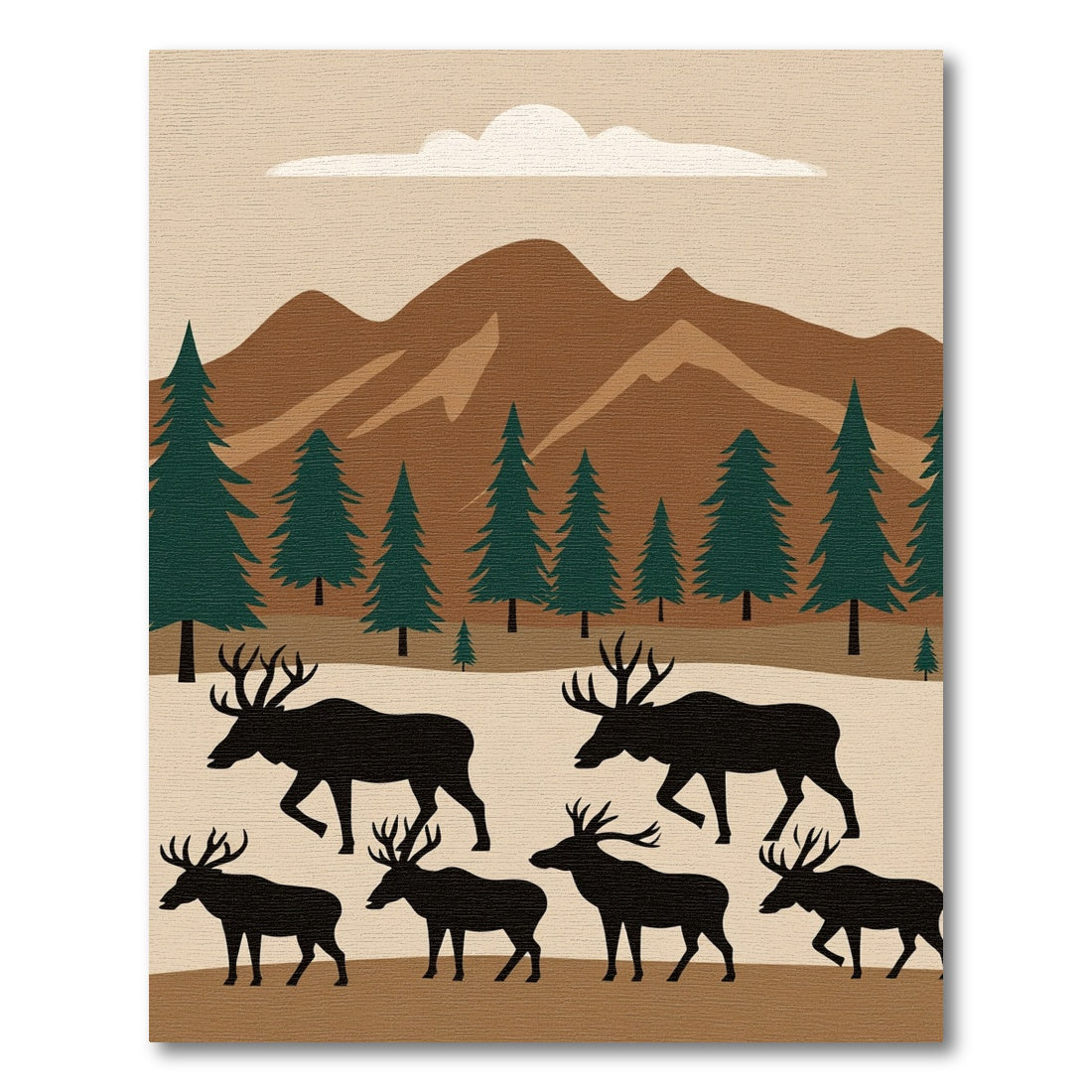 Woodland Elk Herd Mountain Landscape Rug