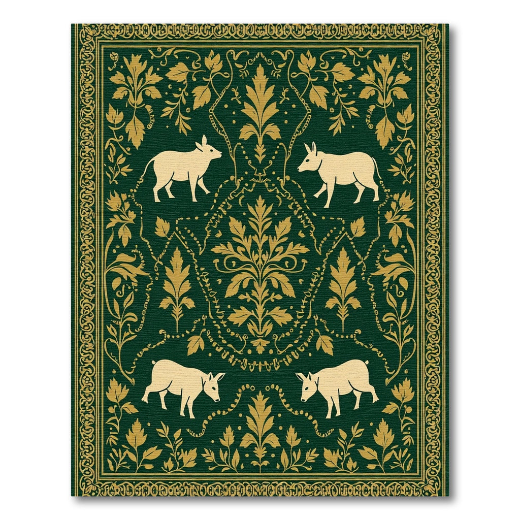 Green and Gold Forest Scene Rug