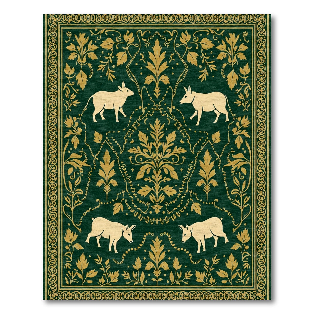 Green and Gold Forest Scene Rug