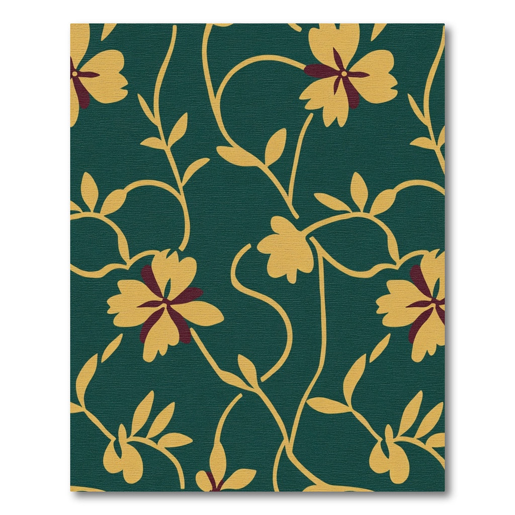 Teal Golden Floral Vine Arrangement Rug