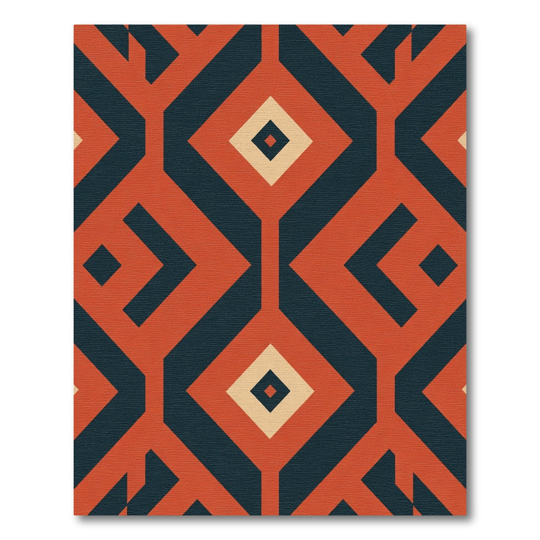 Geometric Amber Teal Diamond Pattern Rug