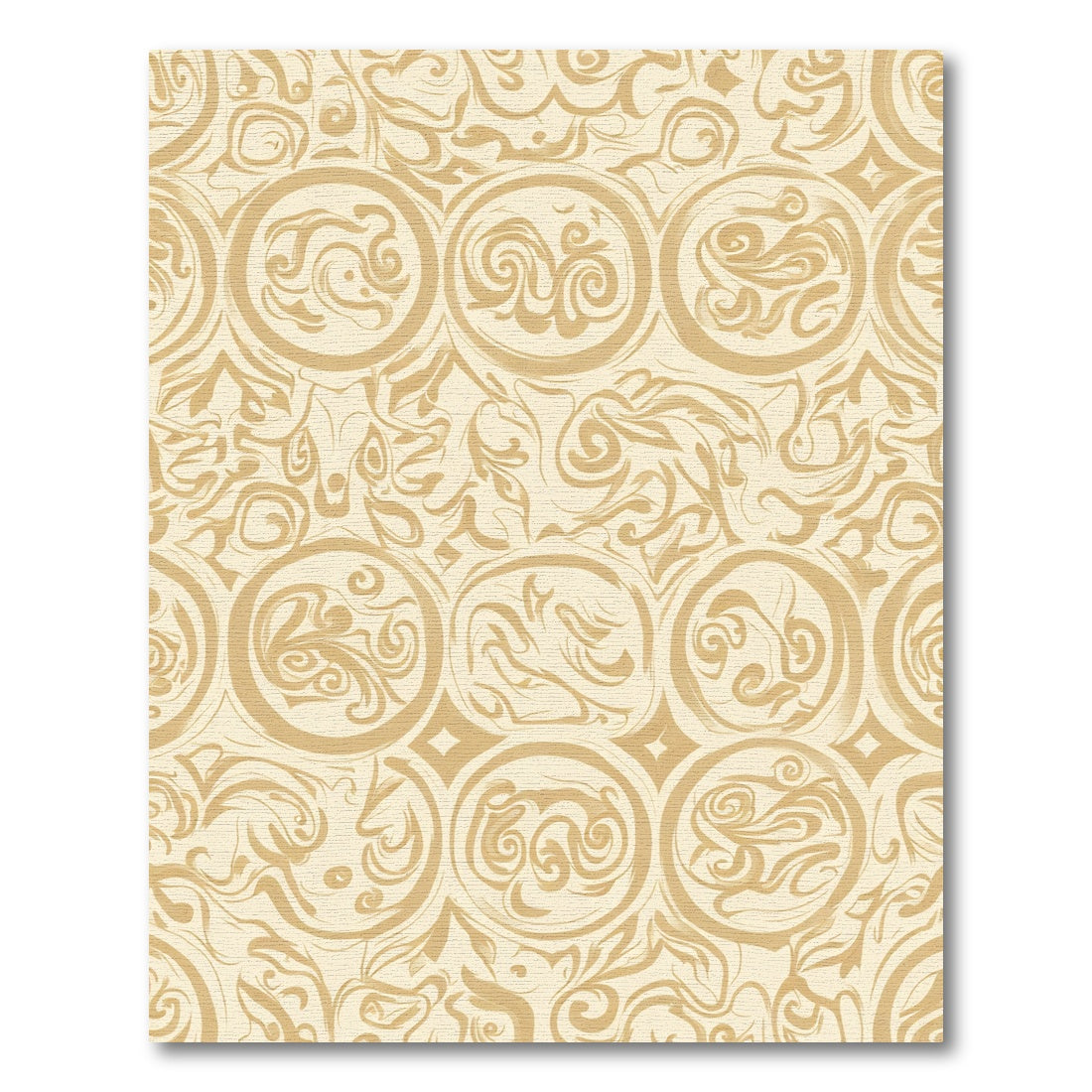 Gold Circles Swirling Vine Medallion Rug