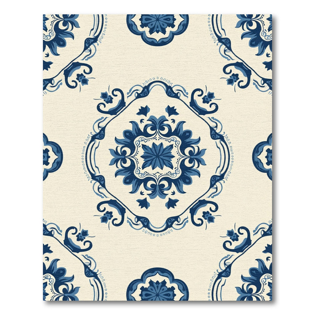 Bold Blue Floral Medallion Swirl Rug