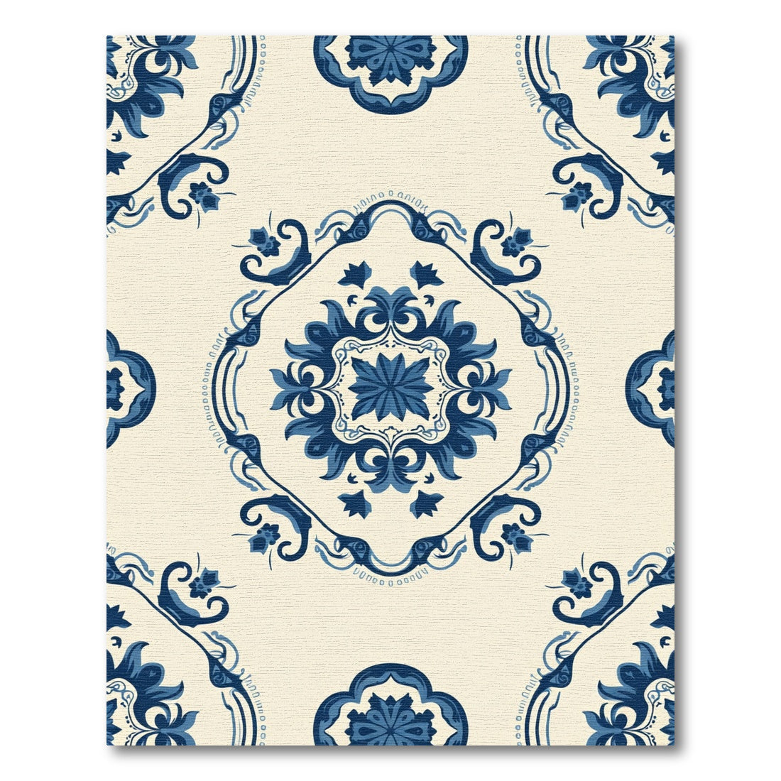 Bold Blue Floral Medallion Swirl Rug