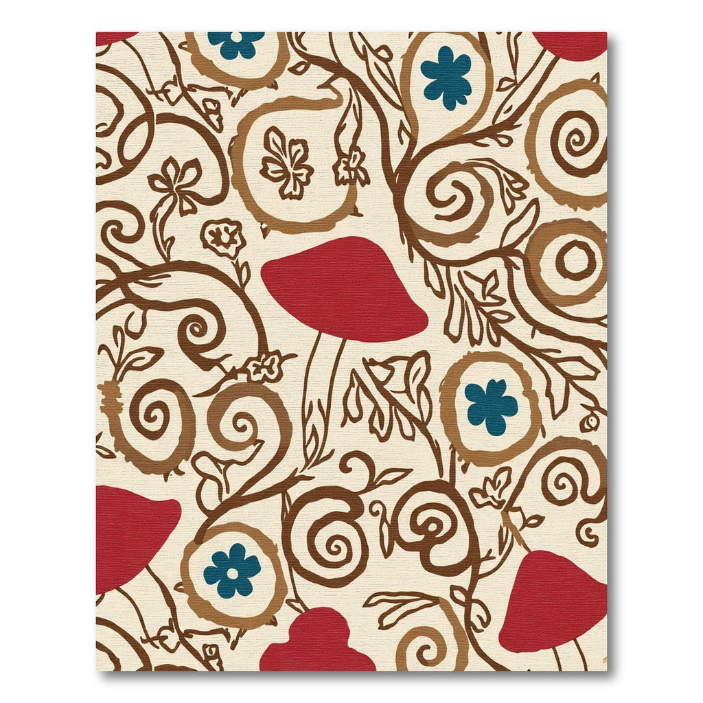 Red Mushroom Whimsical Swirl Floral Rug