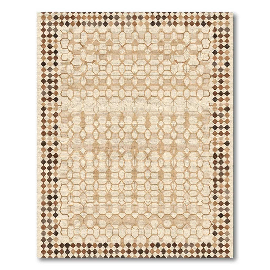 Neutral Geometric Hexagonal Tan Rug