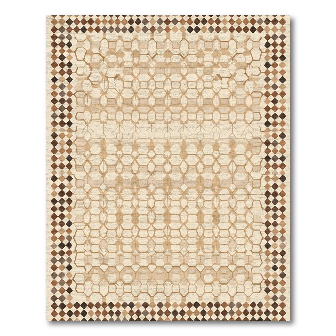 Neutral Geometric Hexagonal Tan Rug