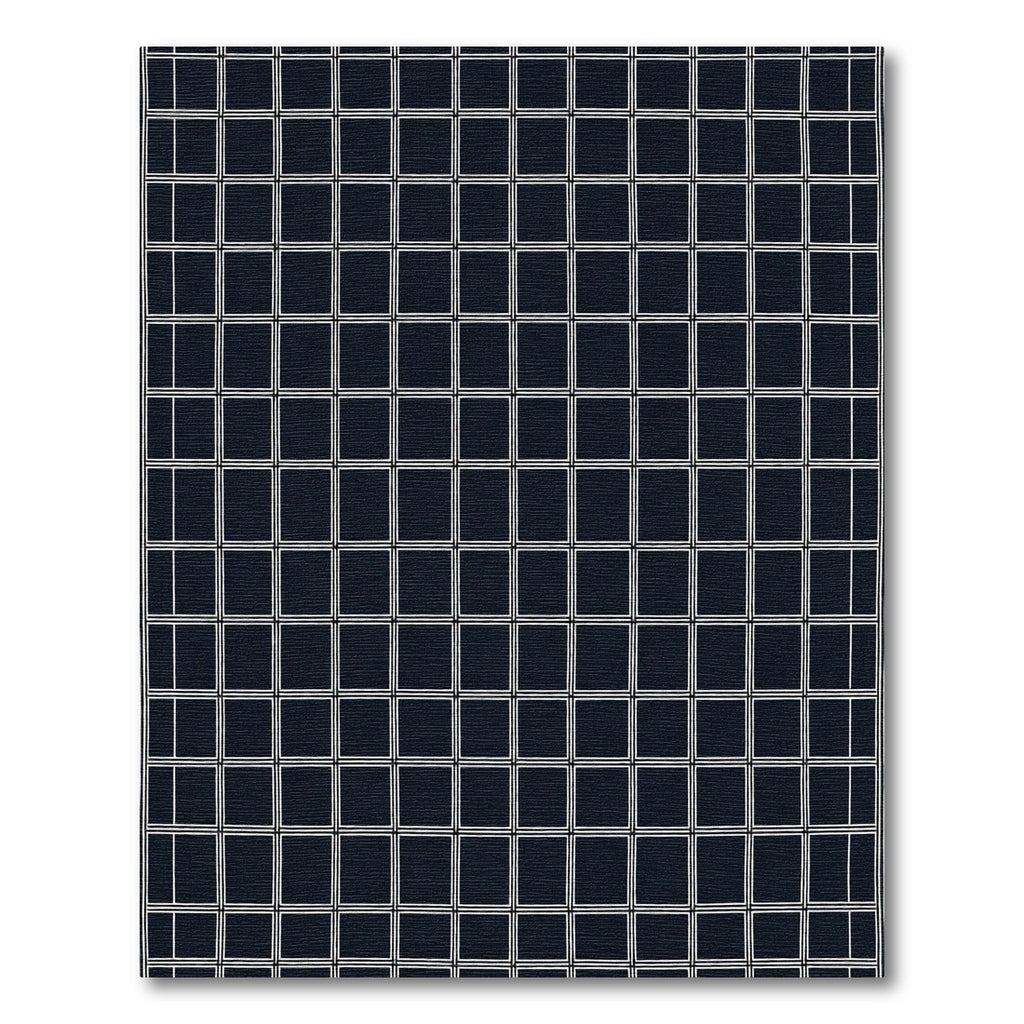 Modern Dark Blue Square Grid Rug