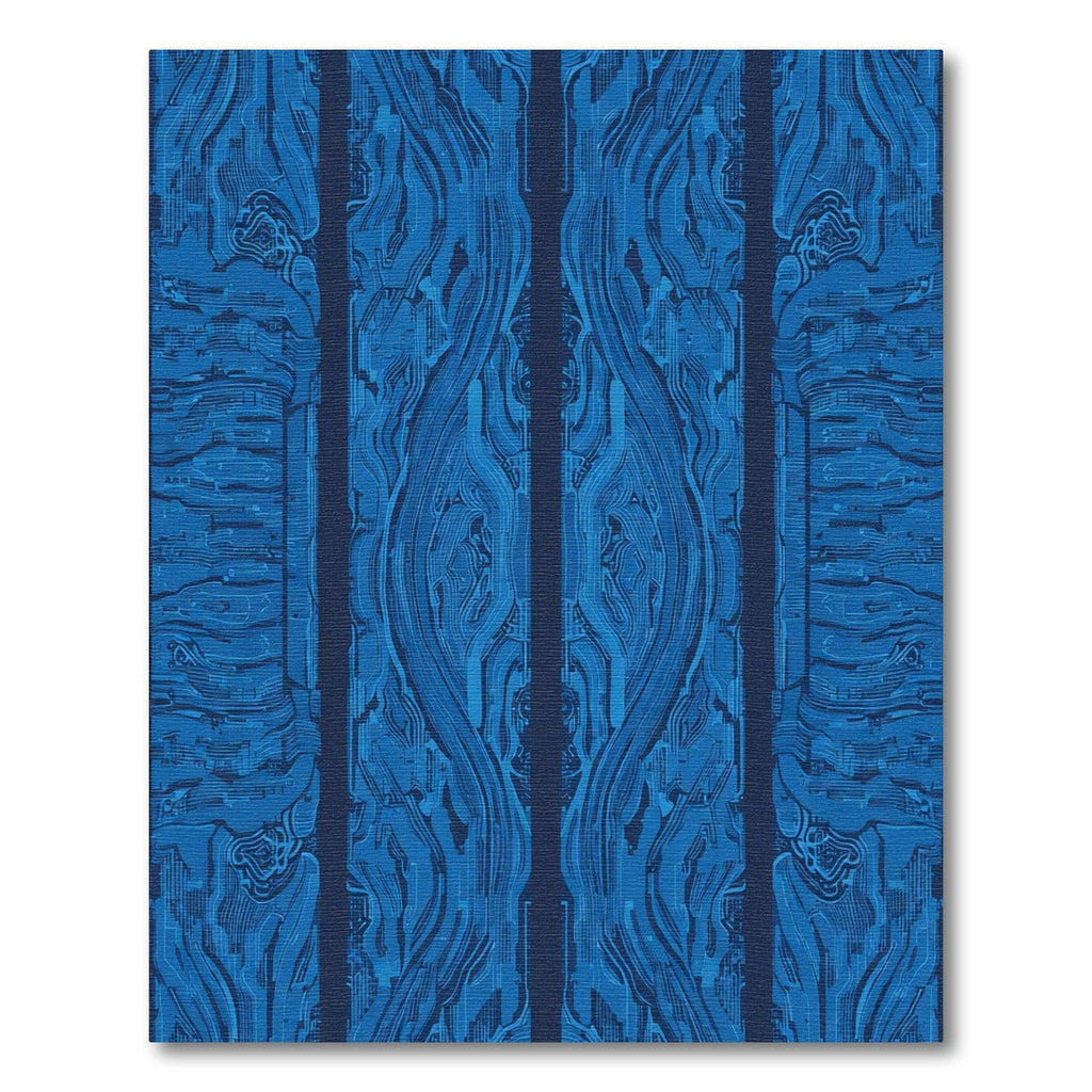 Deep Blue Circuit Board Abstract Lines Rug