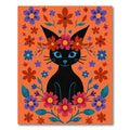 Black Cat Floral Crown Orange Rug