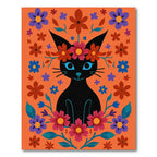 Black Cat Floral Crown Orange Rug