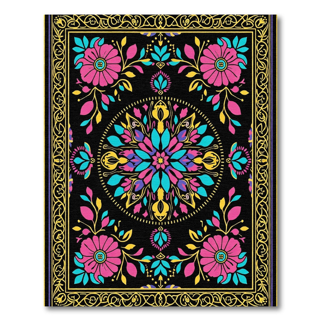 Vivid Magenta Teal Floral Mandala Rug