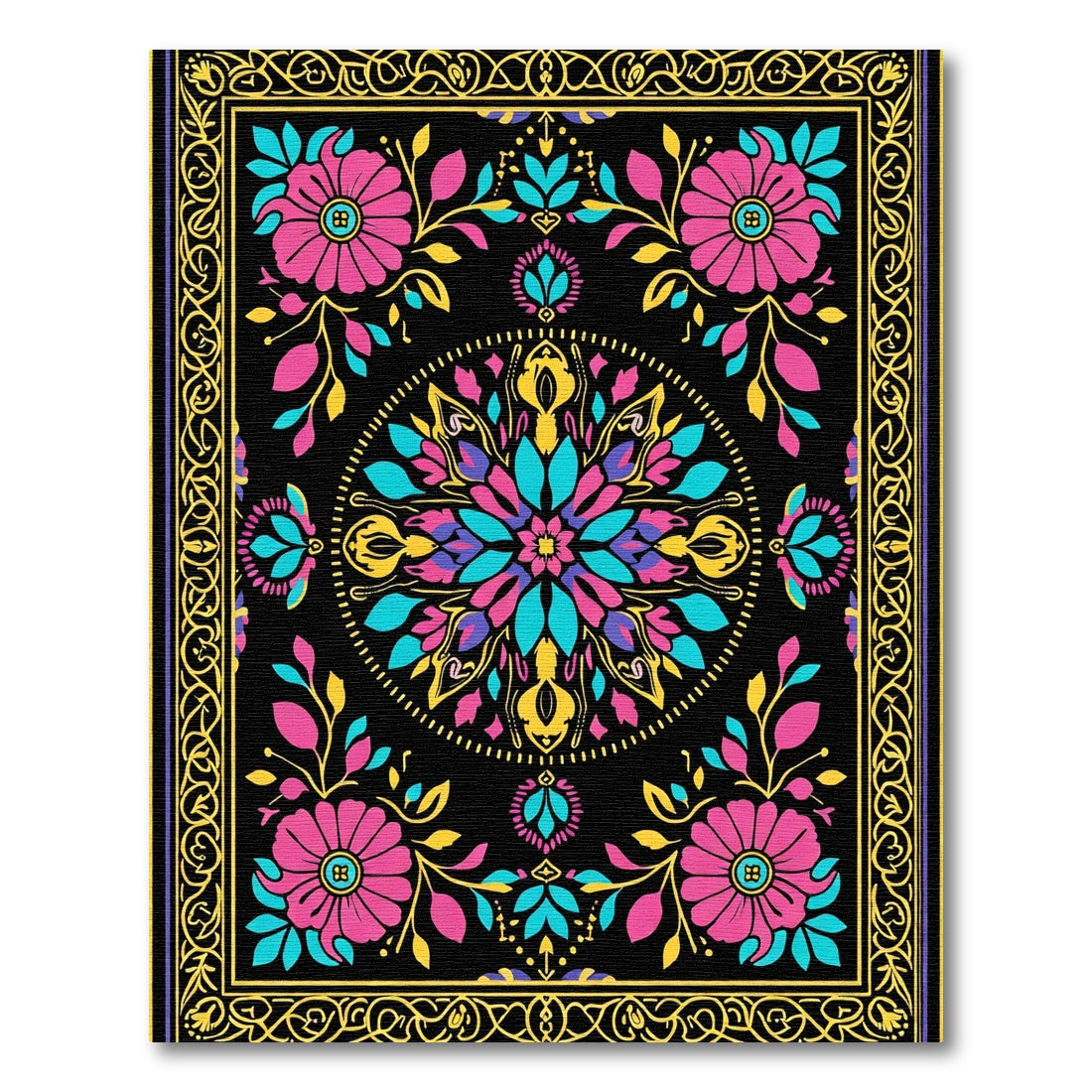 Vivid Magenta Teal Floral Mandala Rug