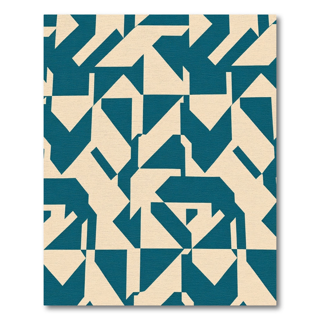 Teal Beige Geometric Abstract Composition Rug