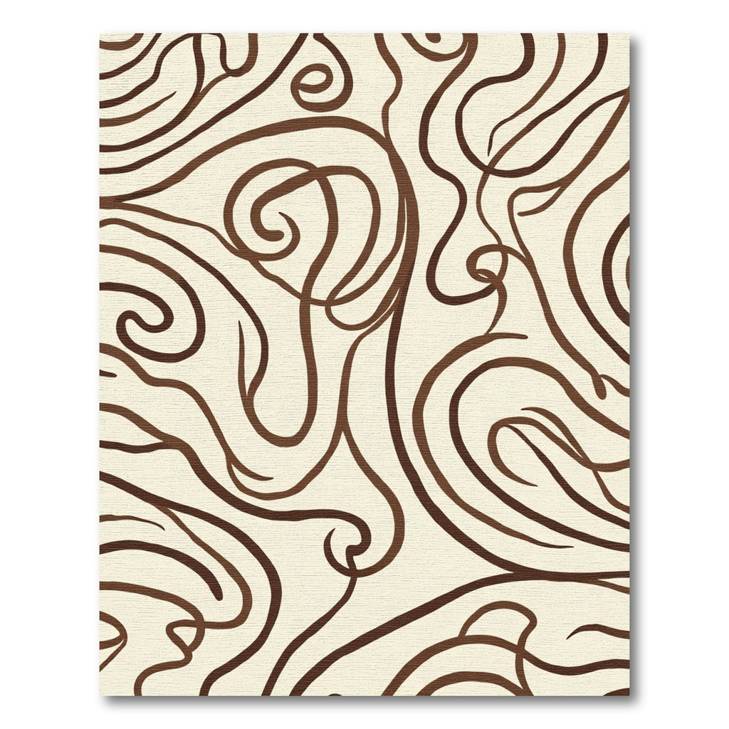 Cream Brown Abstract Swirl Flow Rug