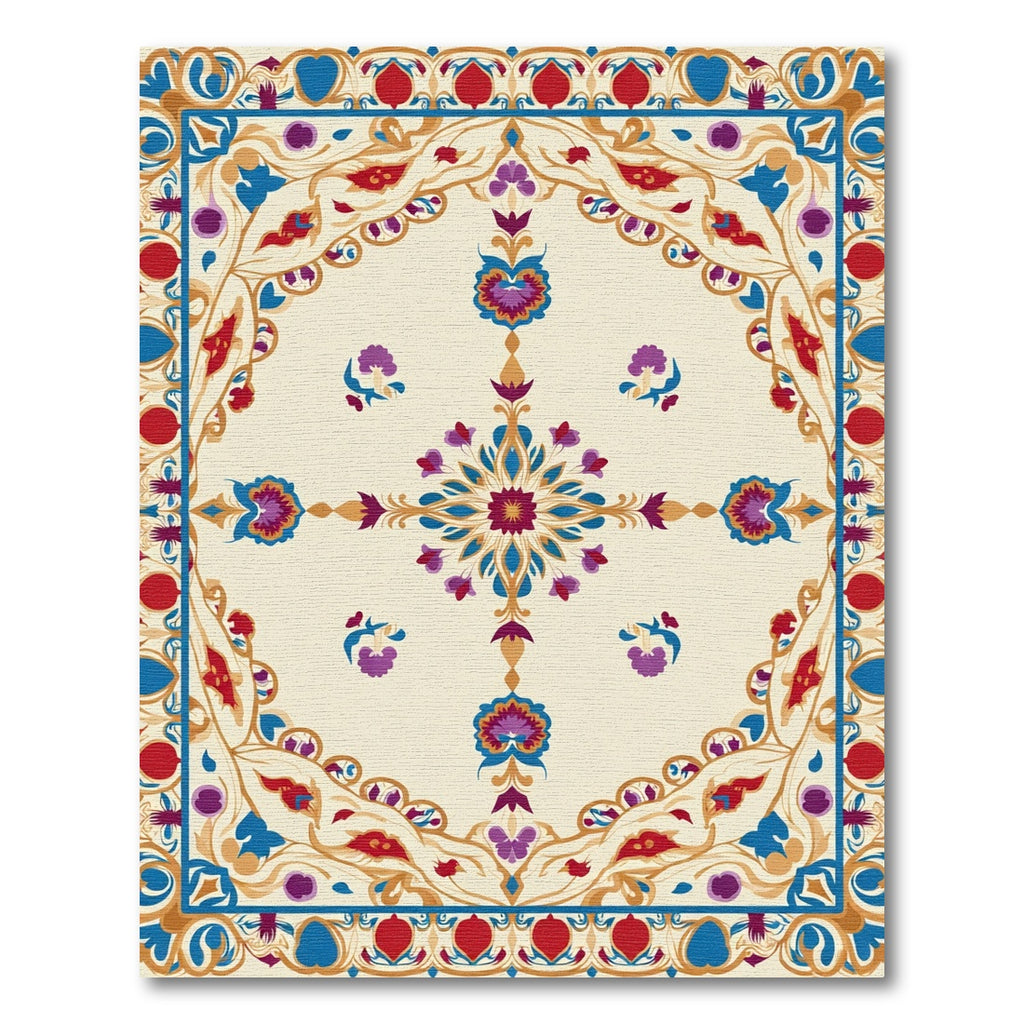 Vibrant Floral Medallion With Blue Border Rug
