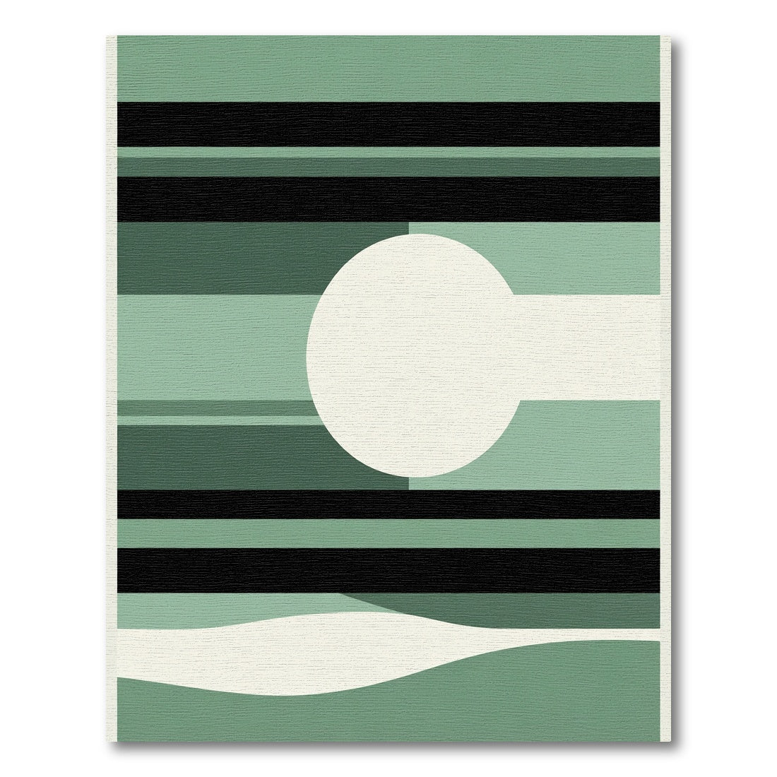Modern Green Abstract Horizontal Band Rug