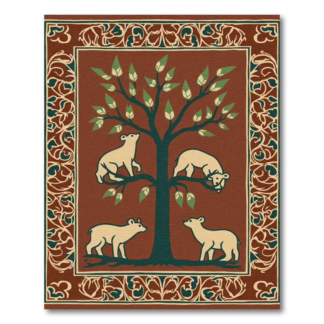 Tapestry Bear Tree Life Border Rug