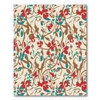 Red Teal Brown Floral Vine Swirls Rug
