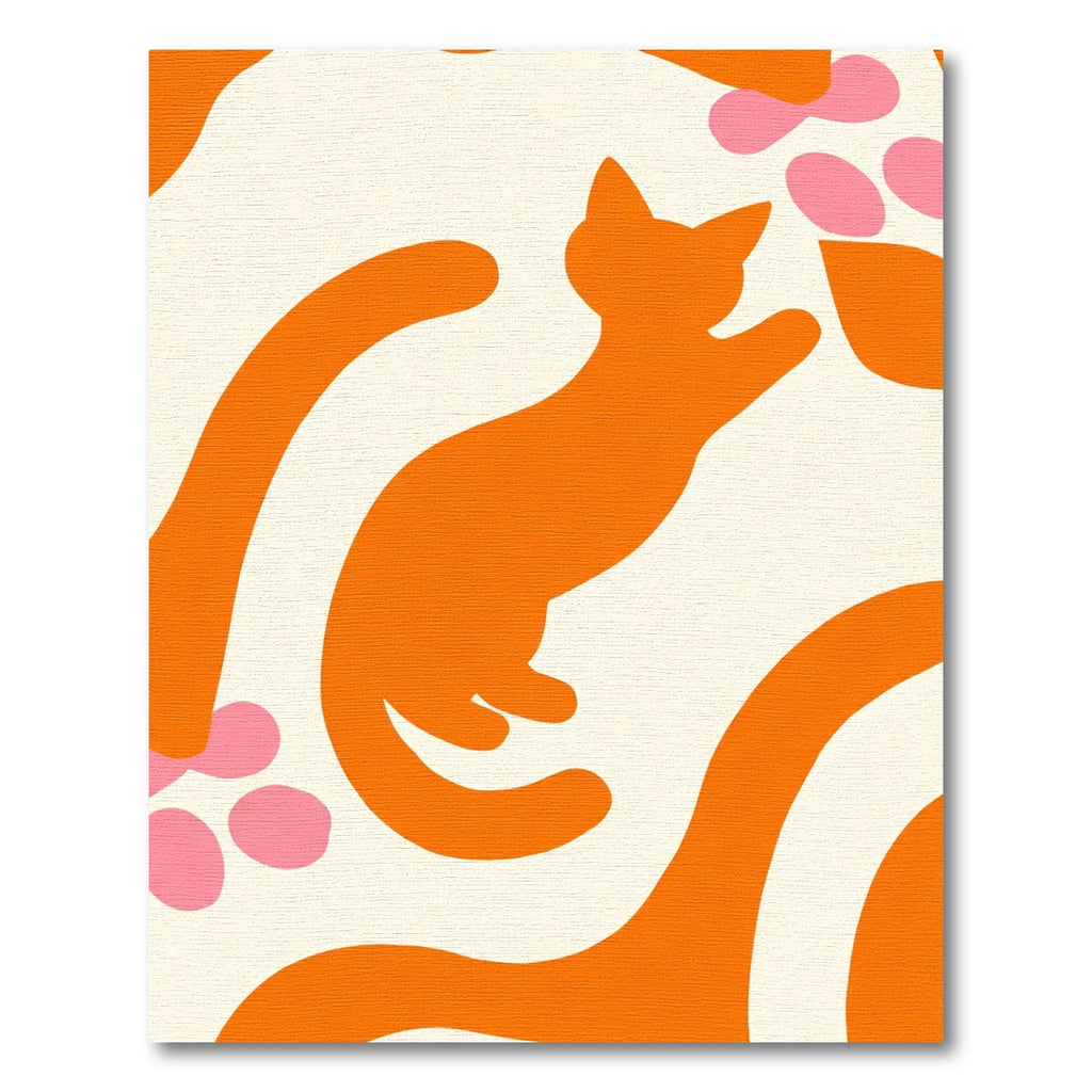 Orange Playful Cat Abstract Swirls Rug