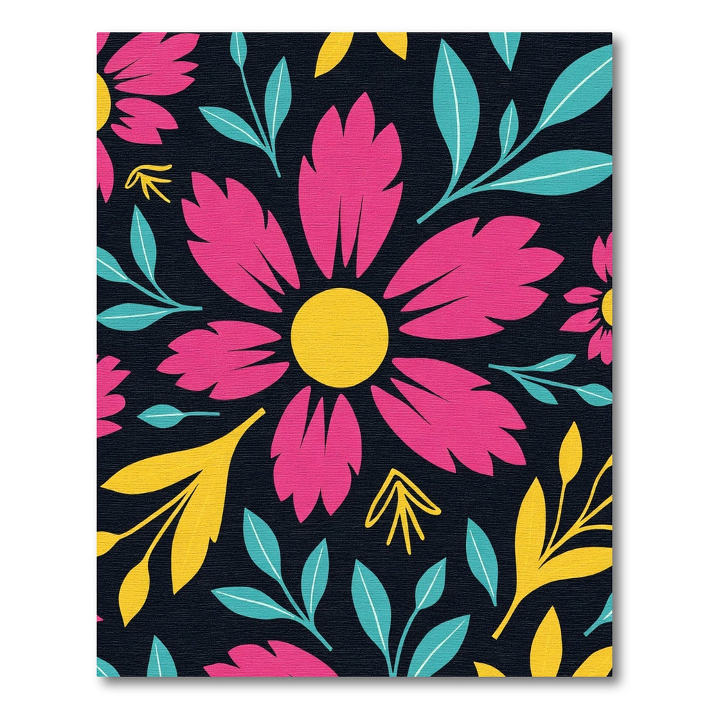 Hot Pink Yellow Blue Floral Explosion Rug