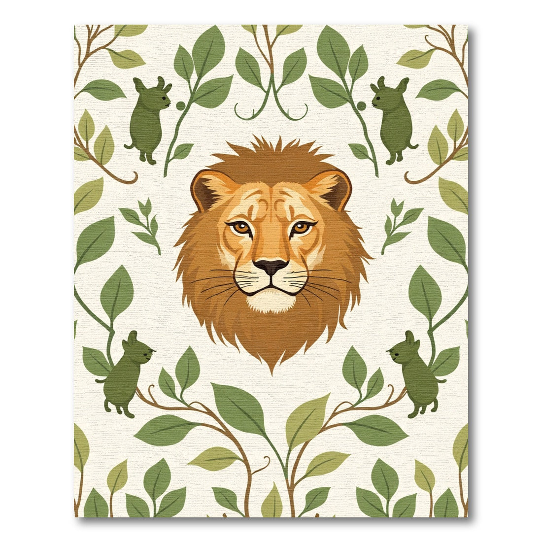Golden Lion Greenery Creature Arrangement Rug