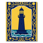 Navy Lighthouse Yellow Swirls Border Rug