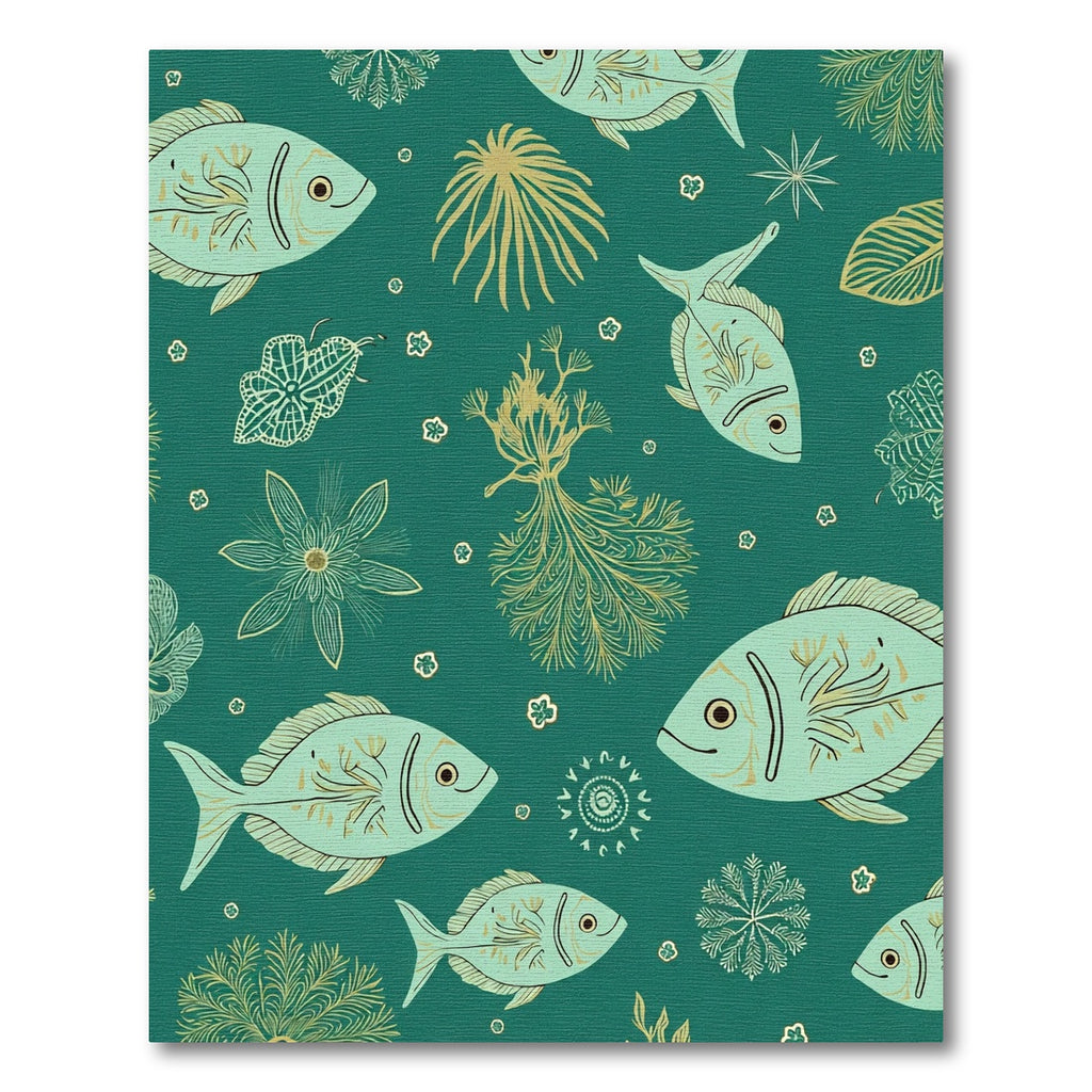 Teal Gold Underwater Fish Coral Rug