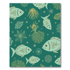 Teal Gold Underwater Fish Coral Rug