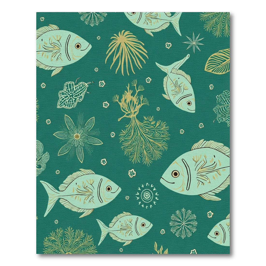 Teal Gold Underwater Fish Coral Rug