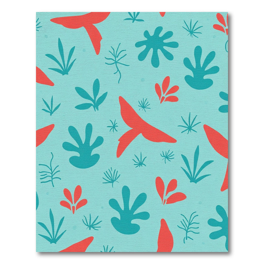 Coral Teal Abstract Botanical Shapes Rug