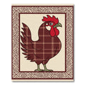 Farmhouse Burgundy Plaid Rooster Folk Art Rug
