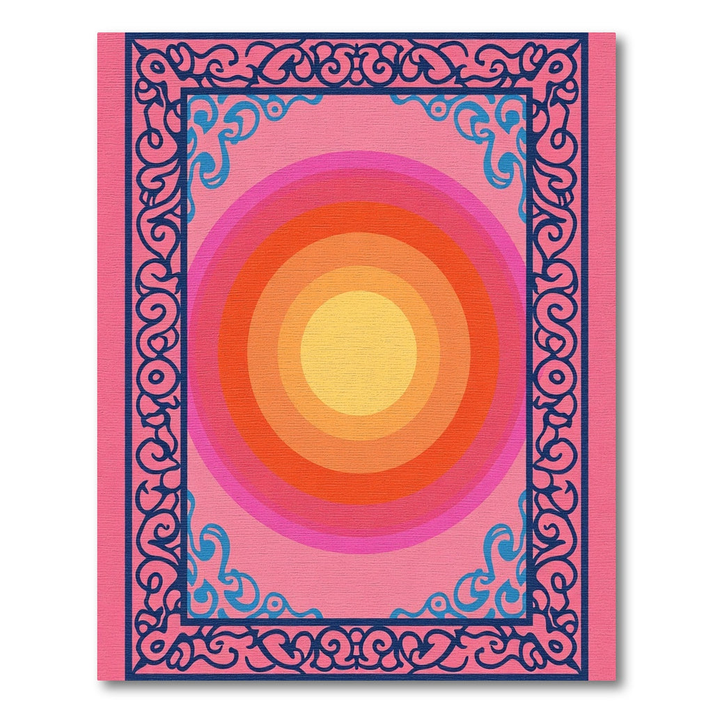 Pink Sunset Concentric Circles Border Rug