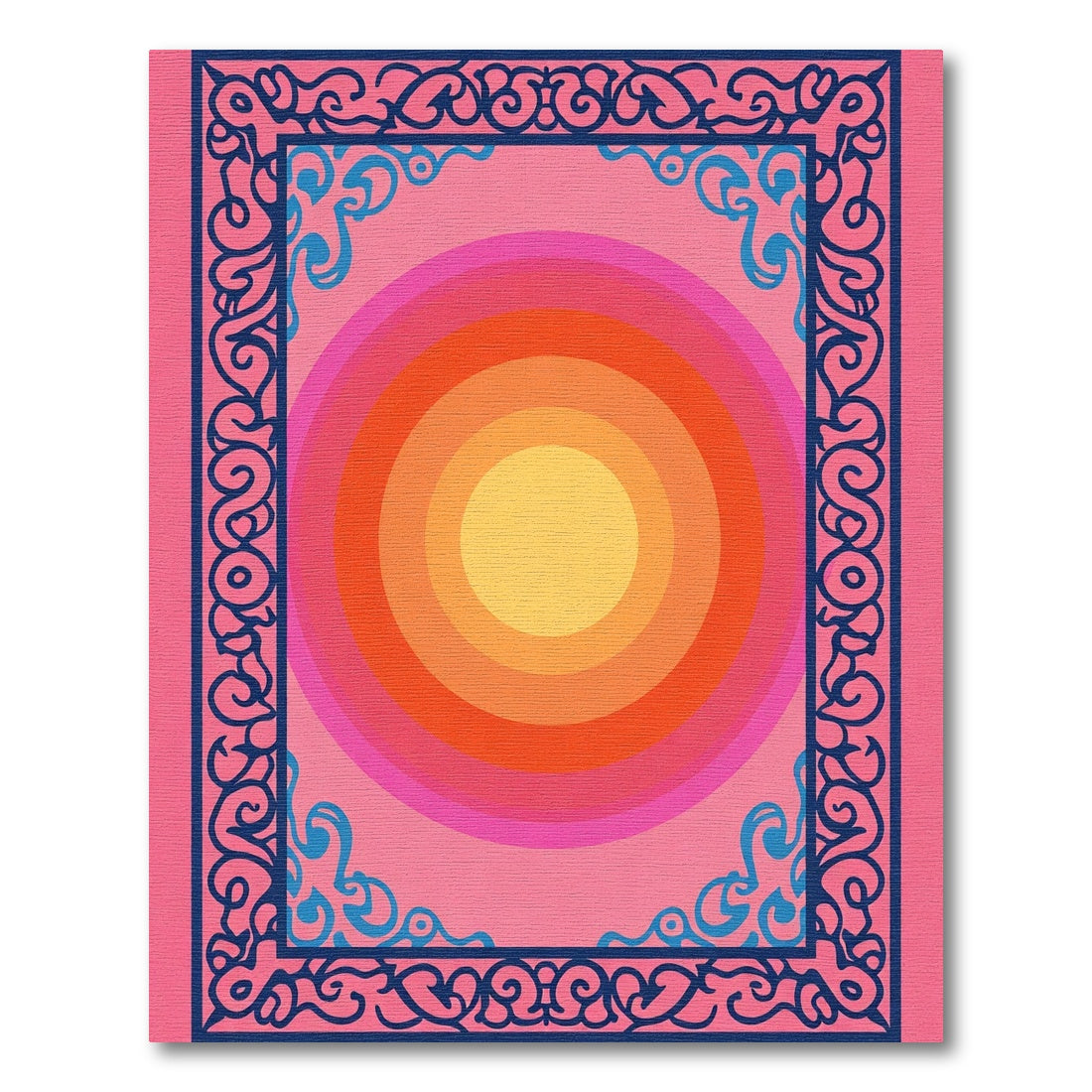 Pink Sunset Concentric Circles Border Rug