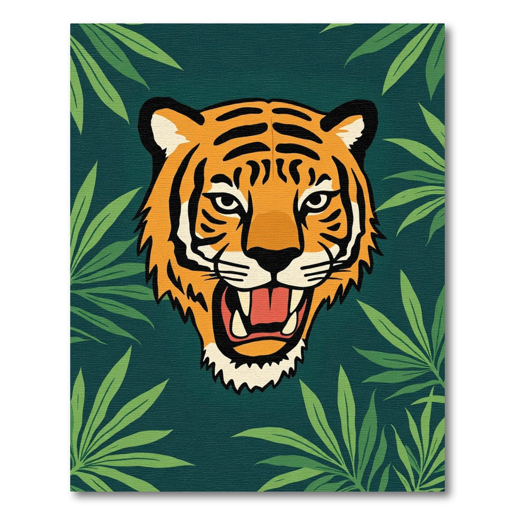 Fierce Tiger Jungle Green Leaves Rug