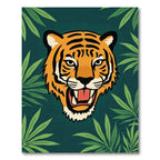Fierce Tiger Jungle Green Leaves Rug