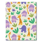 Playful Purple Elephants Giraffes Jungle Blooms Rug